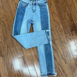 Flying Monkey Two-Tone Blue Patchwork Straight Leg Jeans